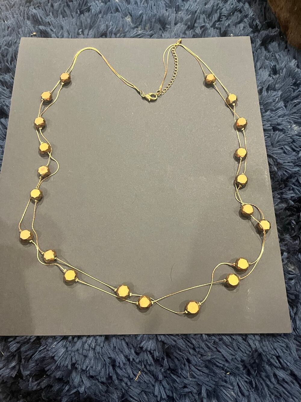 Delicate Layered Gold Chain with Geometric Beads Necklace
